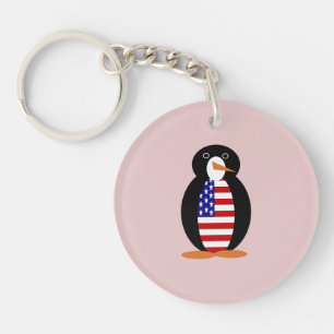 USA Penguin -- American Penguin -- Pink Background Keychain