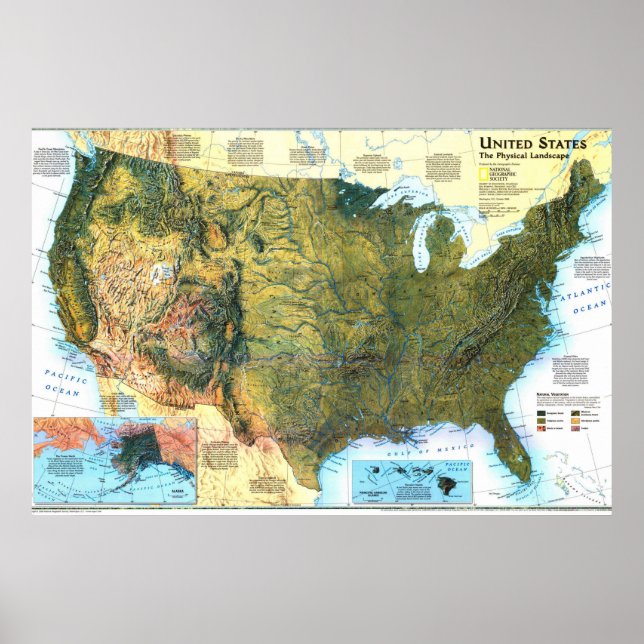 " USA: Physical Landscape map ... Poster (Front)