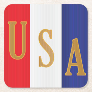 USA Pinstripe Decor Square Paper Coaster
