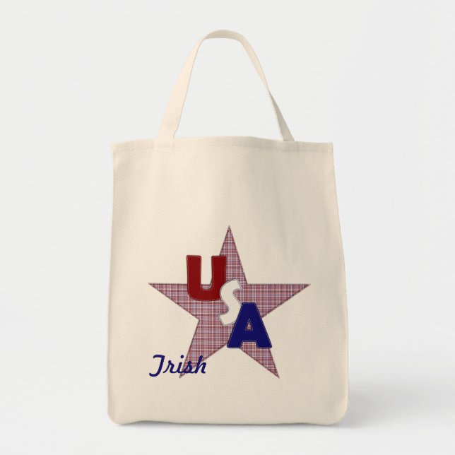 USA Plaid Star-Grocery Tote Bag (Front)
