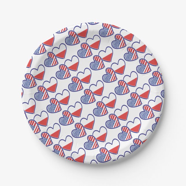 USA Poland Flag Hearts Paper Plate (Front)
