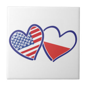 USA Poland Flag Hearts Tile