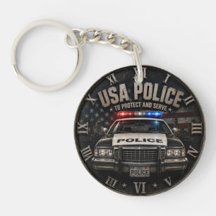 USA Police Classic Patrol Car Vintage Keychain