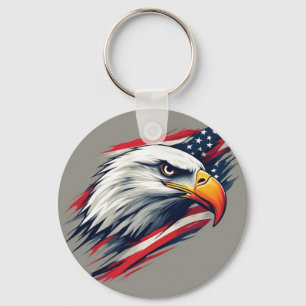 USA Pride Gift – Bald Eagle with American Flag Keychain