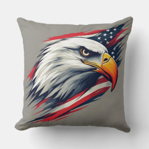USA Pride Gift – Bald Eagle with American Flag Throw Pillow