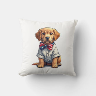 USA Puppy Patriot Golden Retriever Vintage Tee 2 Throw Pillow
