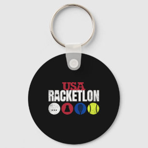 Usa Racketlon - Table Tennis Badminton Squash Tenn Keychain