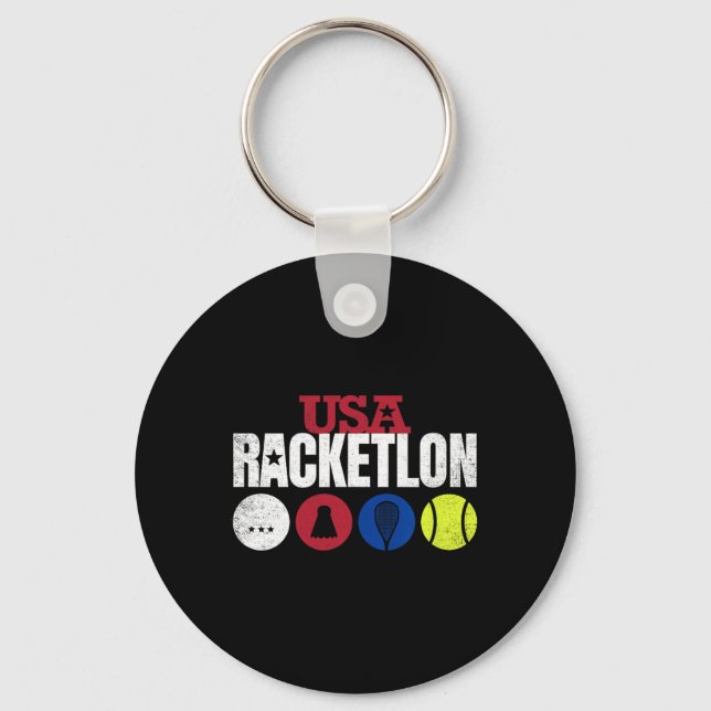 Usa Racketlon - Table Tennis Badminton Squash Tenn Keychain (Front)