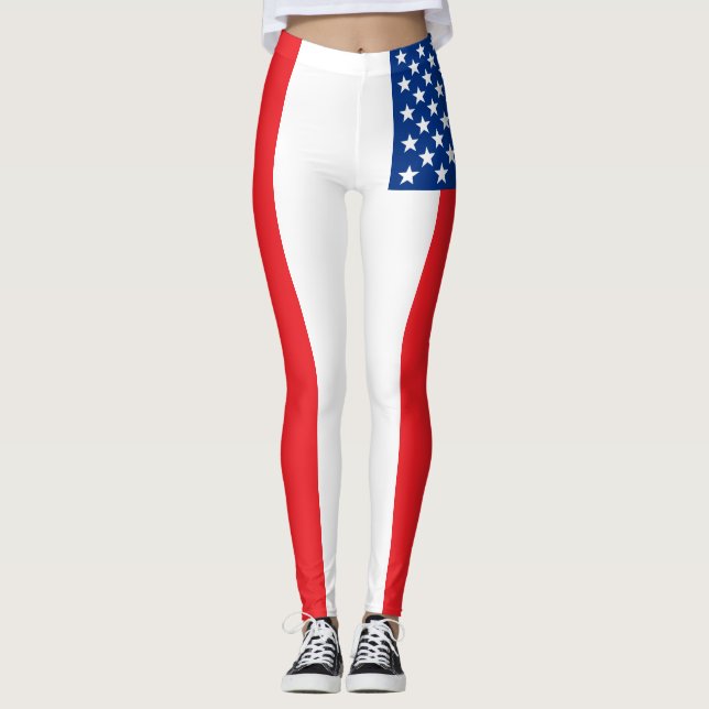 USA Red and Blue Flag Leggings (Front)