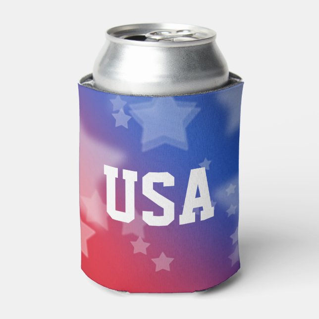 USA Red and Blue with Stars Can Cooler (Can Front)