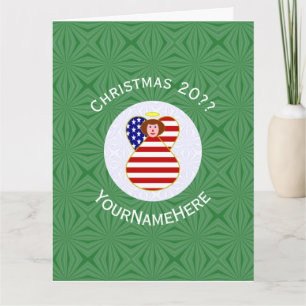 USA Red Hair Angel Christmas Flag Personalized  Card