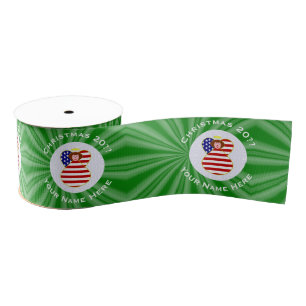 USA Red Hair Angel Christmas Flag Personalized  Grosgrain Ribbon