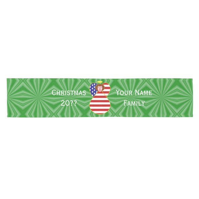 USA Red Hair Angel Christmas Flag Personalized  Short Table Runner (Horizontal)