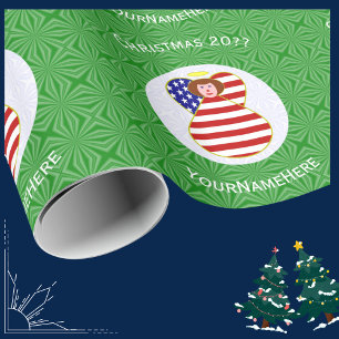 USA Red Hair Angel Christmas Flag Personalized  Wrapping Paper