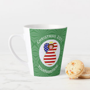 USA Red Haired Angel Christmas Flag Personalized Latte Mug