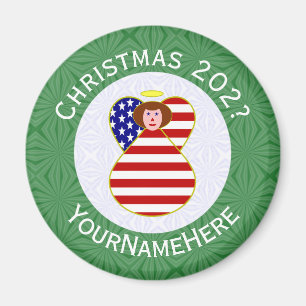 USA Red Haired Angel Christmas Flag Personalized Magnet