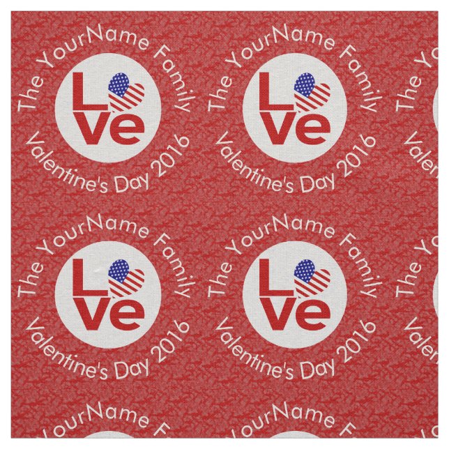 USA Red LOVE Heart Flag Personalized Text  Fabric (Swatch)