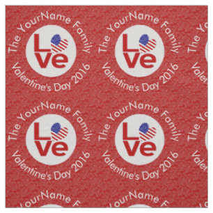 USA Red LOVE Heart Flag Personalized Text Fabric