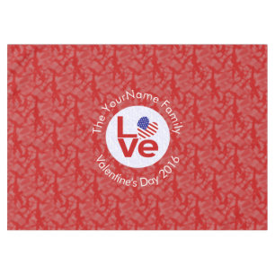 USA Red LOVE Heart Flag Personalized Text  Tablecloth