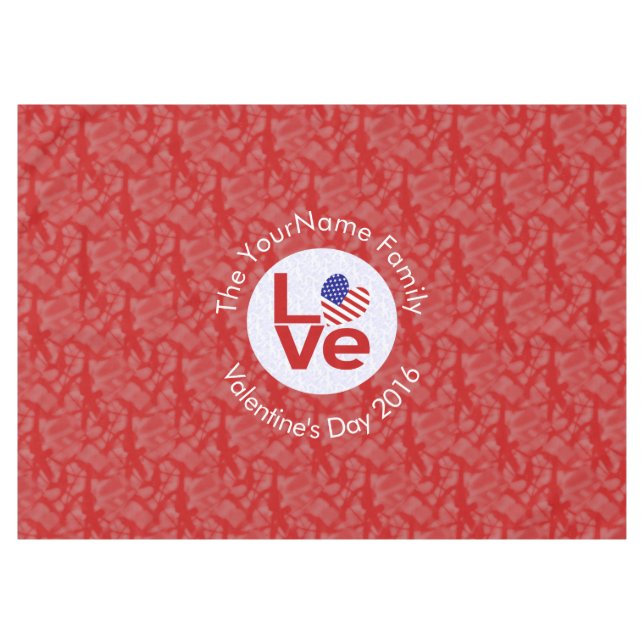 USA Red LOVE Heart Flag Personalized Text  Tablecloth (Front (Horizontal))