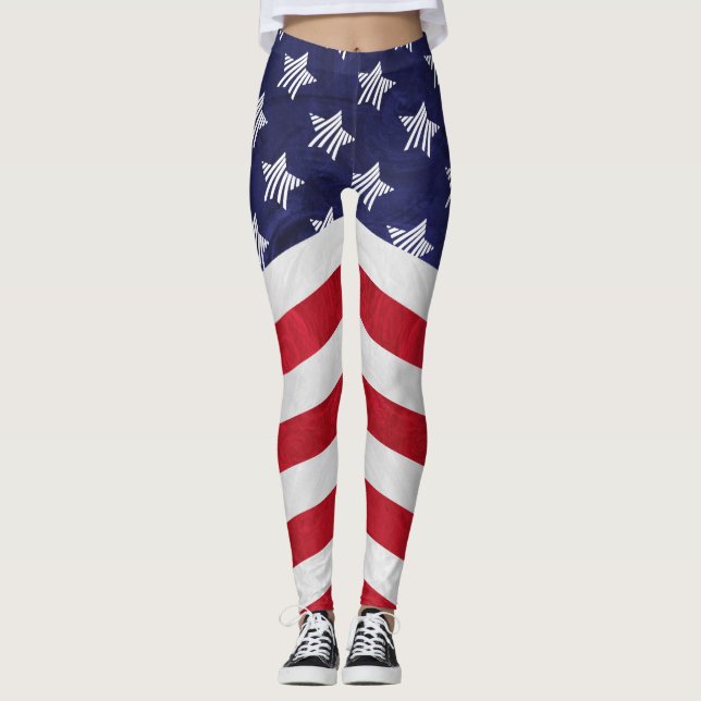 USA red white and blue American flag Leggings (Front)
