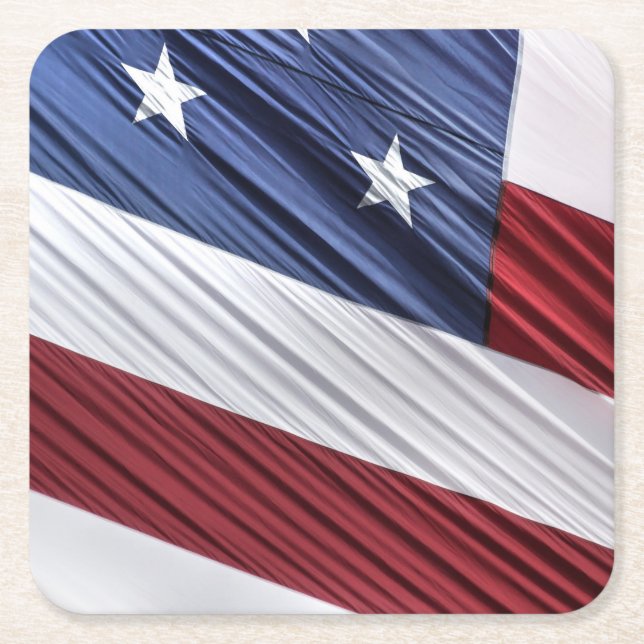 USA Red, White and Blue American Patriotic Flag Square Paper Coaster (Front)