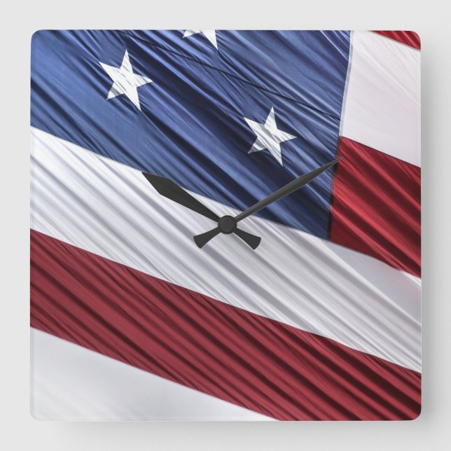 USA Red, White and Blue American Patriotic Flag Square Wall Clock (Front)