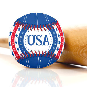 USA Red, White, and Blue Stars with Monogram Baseball