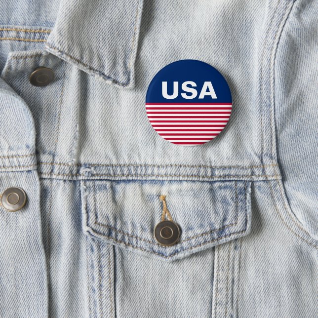USA Red White and Blue Text Stripes Patriotic 2 Inch Round Button (In Situ)