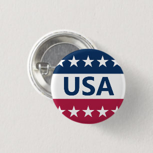 USA Red White and Blue with Stars 1 Inch Round Button