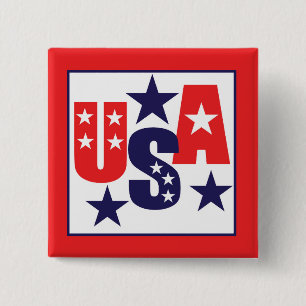 USA Red, White and Blue with Stars 2 Inch Square Button