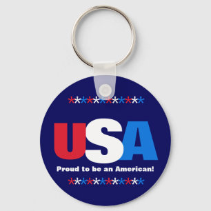 USA Red White Blue Proud to Be An American Keychain