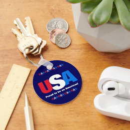 USA Red White Blue Proud to Be An American Keychain
