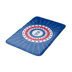 USA Red, White, Blue Stars Initials or Monogram Bath Mat