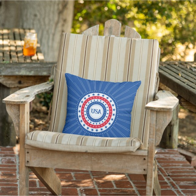 USA Red, White, Blue Stars Initials or Monogram Outdoor Pillow (Chair)