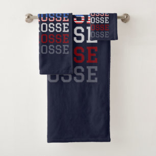 USA Repeating Text - Lacrosse USA American Flag Bath Towel Set