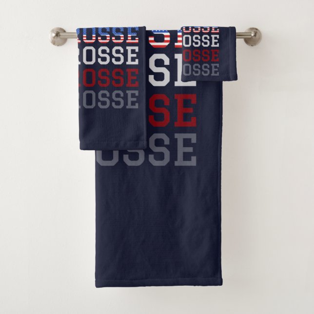 USA Repeating Text - Lacrosse USA American Flag Bath Towel Set (Insitu)
