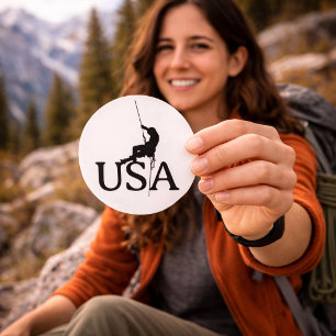 USA Rock Climbing Silhouette Minimalist Classic Round Sticker