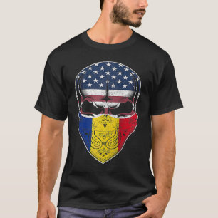 USA Romania Roots Romanian American Flag Skull Ra T-Shirt