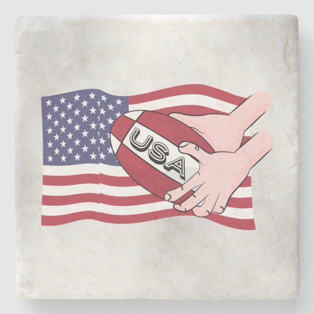 USA Rugby Team Supporters Flag With Ball Stone Coaster (Front)
