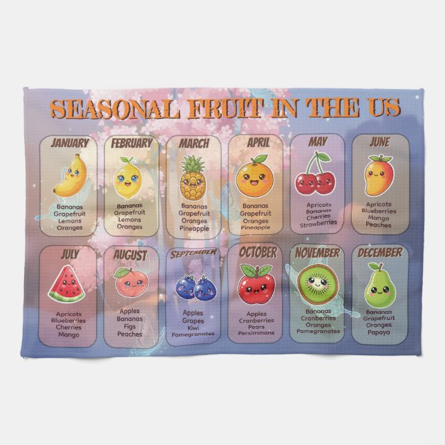 USA Seasonal Fruits Chart Postcard Kitchen Towel (Horizontal)