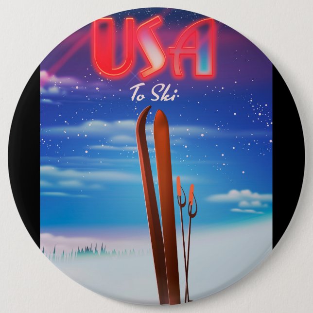 usa ski travel poster 6 inch round button (Front)