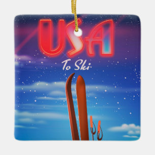 usa ski travel poster ceramic ornament