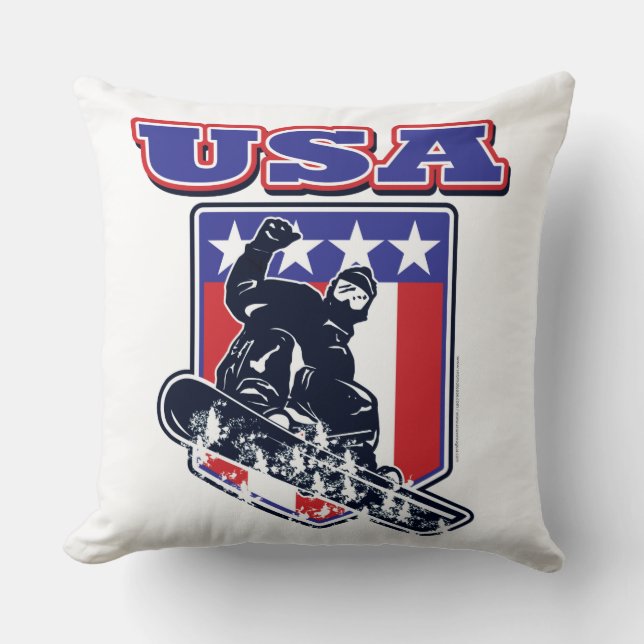 USA Snowboarder Throw Pillow (Front)