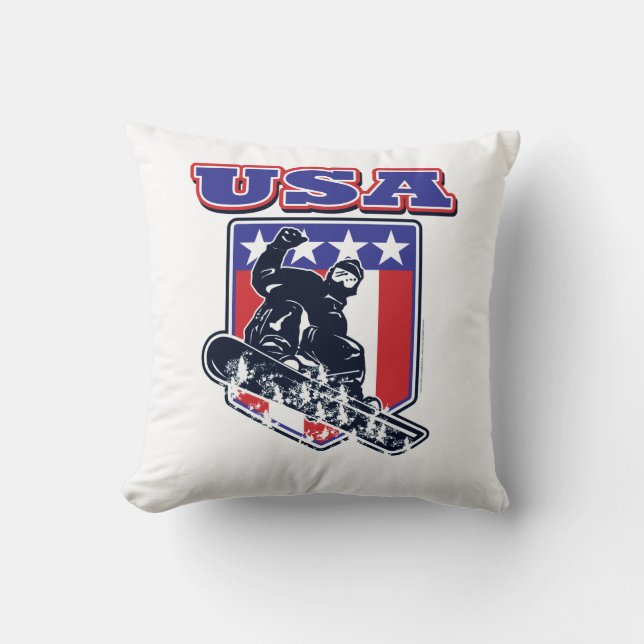 USA Snowboarding Throw Pillow (Front)