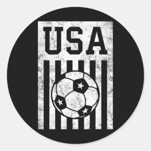 Usa Soccer American Flag Women Men Kids American S Classic Round Sticker