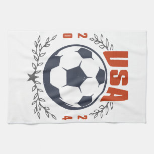 USA Soccer Ball 2024 Stars & Laurel Wreath Vintage Kitchen Towel