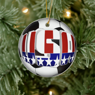 USA Soccer Ball Sports Ceramic Ornament