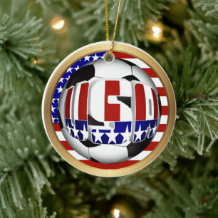 USA Soccer Ball Sports Ceramic Ornament