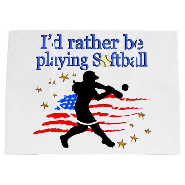 USA SOFTBALL PLAYER LOVES SOFTBALL DESIGN LARGE GIFT BAG (Front)